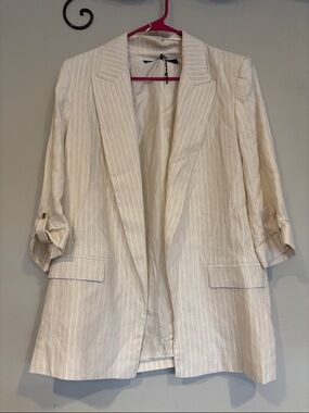 Zara L Cream Pinstripe Open-Front Blazer